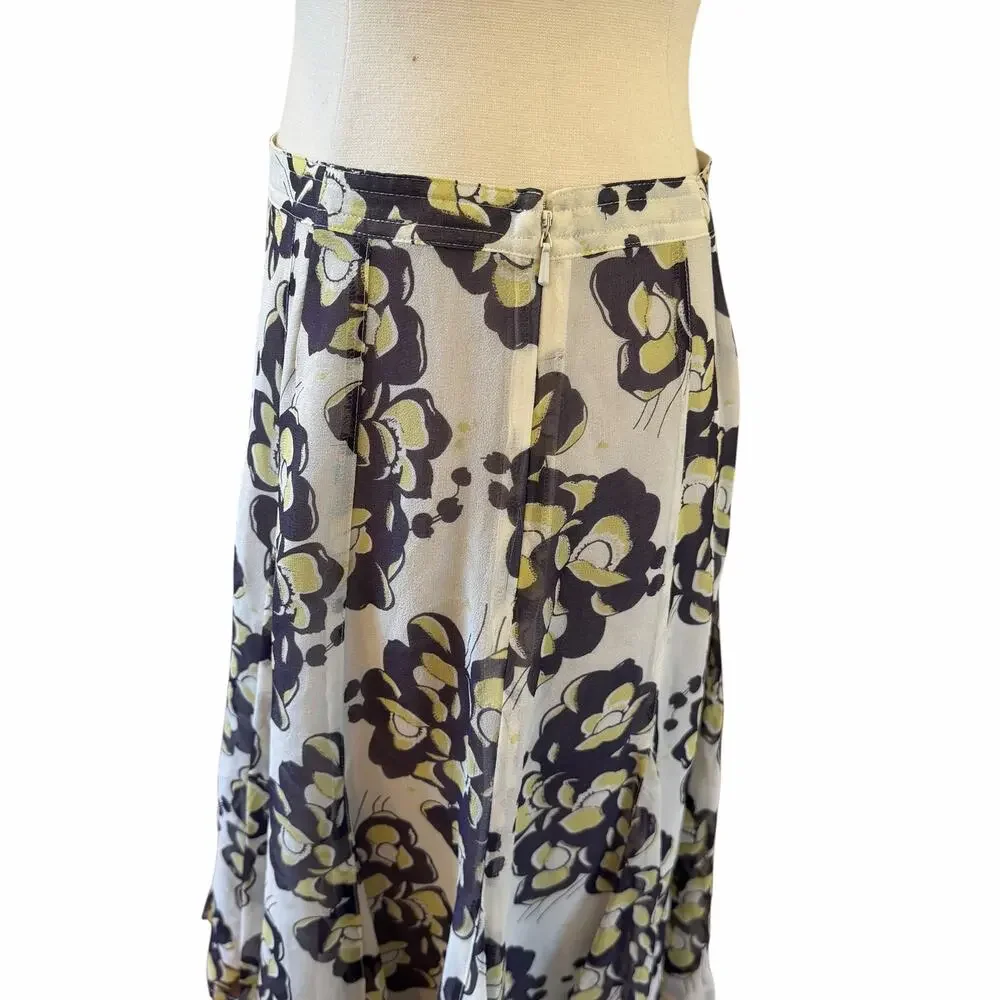 Vintage Y2K Club Monaco 100% Silk Floral Bias Skirt Fairycore Size 4